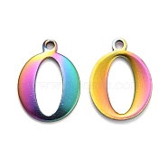 Ion Plating(IP) 304 Stainless Steel Alphabet Charms, Rainbow Color, Letter.O, 12.5x9x1mm, Hole: 1mm(STAS-H122-O-M)