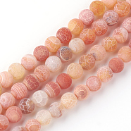 Natural Fire Crackle Agate Bead Strands, Frosted, Dyed, Round, Light Salmon, 10mm, Hole: 1.5mm, about 38pcs/strand, 15.1 inch(G-S216-10mm-08)