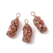 Rack Plating Copper Wire Wrapped Natural Red Agate Chip Big Pendants, Macrame Gems Charms, Cadmium Free & Lead Free, Rose Gold, Dyed & Heated, 45.5~56x17~20x17~22mm, Hole: 5~6.5mm(G-C130-01RG-11)