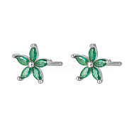 Cubic Zirconia Flower Stud Earrings, Silver 925 Sterling Silver Post Earrings, Medium Sea Green, 7.2mm(FY1254-8)