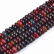 Natural Agate Beads Strands, Dyed, Flat Round, Dark Red, 5.5~7x3~4mm, Hole: 1.2mm, about 124~125pcs/strand, 11.26~15.43 inch(28.6~39.2cm)(G-N326-93)