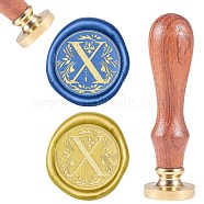 DIY Scrapbook, Brass Wax Seal Stamp and Wood Handle Sets, Letter X, Golden, 8.9x2.5cm, Stamps: 25x14.5mm(AJEW-WH0100-585)