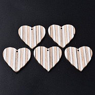 Stripe Resin & Wood Pendants, Heart, White, 37.5x39x3.5mm, Hole: 2mm(RESI-N025-016A-B01)