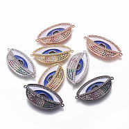 Brass Enamel Links, with Cubic Zirconia, Evil Eye, Colorful, Mixed Color, 15x31x2mm, Hole: 1mm(KK-L185-33M)