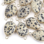Natural Dalmatian Jasper Links connectors, with Brass Findings, Nickel Free, Faceted, teardrop, Golden, 27.5x14.5~15x6~6.5mm, Hole: 2mm(G-S344-02H)