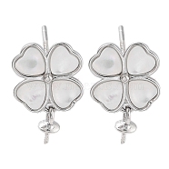 925 Sterling Silver with Shell Stud Earrings Findings, Clover Shape, Real Platinum Plated, 14.5mm, Pin: 0.6mm(EJEW-B038-03P)