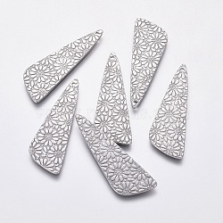 304 Stainless Steel Pendants, Triangle with Flower, Stainless Steel Color, 40x13x1mm, Hole: 1mm(STAS-F230-05P)