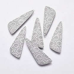 Non-Tarnish 304 Stainless Steel Pendants, Triangle with Flower, Stainless Steel Color, 40x13x1mm, Hole: 1mm(STAS-F230-05P)