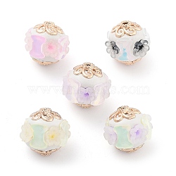 Handmade Indonesia Beads, with Alloy, Resin and Glass, Round with Letter I & Flower, Golden, Mixed Color, 17.5mm, Hole: 2mm(FIND-Q106-30)