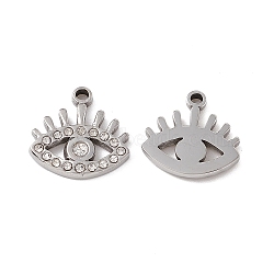 201 Stainless Steel Charms, Crystal Rhinestone Eye, Stainless Steel Color, 13.5x13.5x2mm, Hole: 1.4mm(STAS-J401-VC557)