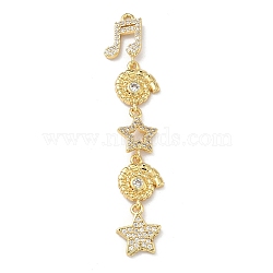 Brass Micro Pave Clear Cubic Zirconia Big Pendants, Golden, Shell Shape Charms, 63x11x2mm, Hole: 1.4mm(KK-B176-02G-06)