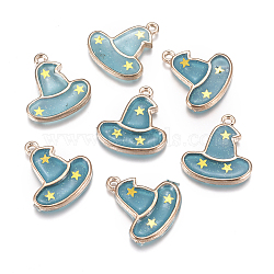 Alloy Enamel Pendants, DIY Accessories, for Halloween, with Glitter Powder & Sequin, Magic Hat, Blue, 20.5x19x2mm, Hole: 1.6mm(X-ENAM-WH0047-46A)