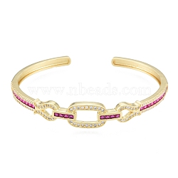 Cubic Zirconia Oval & Fish Open Cuff Bangle, Real 18K Gold Plated Brass Jewelry for Women, Magenta, Inner Diameter: 2-1/8x2-1/2 inch(5.4x6.4cm)(BJEW-G651-06G-04)