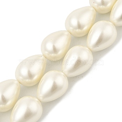 Teardrop Shell Pearl Beads Strands, Polished, Beige, 16x12mm, Hole: 1mm, about 25pcs/strand, 15.94''(40.5cm)(BSHE-XCP0001-12)