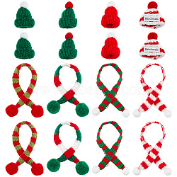 24Pcs 8 Style Mini Knitting Wool Yarn Scarf & Hat, for Christmas Doll Ornament Accessories, Mixed Color, 44~237x10~237mm, 3pcs/style(DIY-FG0004-35)