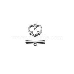 Stainless Steel Toggle Clasps, Integrated Casting Jewelry Connector Buckle Bracelet Necklace Accessories, DIY Handmade Jewelry Components, Stainless Steel Color, Heart, 15x15mm, Bar: 21x5mm(PW-WG419A3-03)