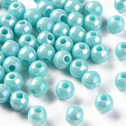 Opaque Acrylic Beads, AB Color Plated, Round, Pale Turquoise, 6x5mm, Hole: 1.8mm, about 4400pcs/500g(MACR-S370-D6mm-SS2107)