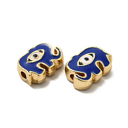 Alloy Enamel Beads, Elephant with Evil Eye, Light Gold, Dark Blue, 8.5x12x4mm, Hole: 1.8mm(PALLOY-F290-22KCG)