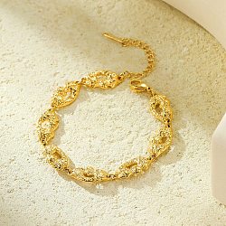 304 Stainless Steel Textured Link Bracelets for Women, Real 18K Gold Plated, 6-3/8 inch(16.1cm)(BJEW-D303-01G)