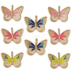 8Pcs 4 Colors Brass Enamel Pendants, Real 18K Gold Plated, Long-Lasting Plated, Butterfly, Mixed Color, 16.5x22x5mm, Hole: 5x3mm, 2pcs/color(KK-SZ0004-08)