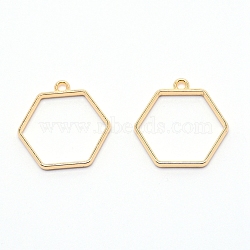 Alloy Open Back Bezel Pendants, for DIY UV Resin, Epoxy Resin, Pressed Flower Jewelry, Hexagon, Light Gold, 29x28x3mm, Inner Diameter: 22x25mm, Hole:2.5mm(PALLOY-WH0081-35A)
