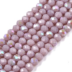 Electroplate Opaque Solid Color Glass Beads Strands, Half Rainbow Plated, Faceted, Rondelle, Medium Purple, 2.9~3.3x2mm, Hole: 0.8mm, about 135~140pcs/strand, 32~34cm(EGLA-A044-P2mm-L13)