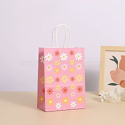 Rectangle with Sunflower Pattern Paper Gift Bags, Decorated Candy Tote for Birthday, Wedding, Pearl Pink, 14.8x8x20.8cm(CARB-L012-01B)