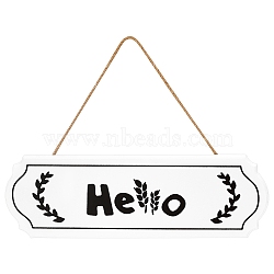 CREATCABIN Hello Sign Natural Wood Door Hanging Decoration for Front Door Decoration, with Jute Twine, Rectangle, White, 24.8cm, Rectangle: 9.6x29.7x0.8cm(HJEW-CN0001-01A)