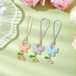 Acrylic Mobile Straps, with Mobile Phone Strap, Flower & Butterfly, Mixed Color, 87mm, 3pcs/set(HJEW-JM02541)