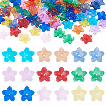 90Pcs 9 Colors Transparent Glass Beads, Flower, Mixed Color, 20.5x21.5x5.5mm, Hole: 1.6mm, 10pcs/color