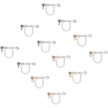 Plastic Clip-on Earring Findings, with Loop, Shell Pearl and 316 Surgical Stainless Steel Findings, Golden & Stainless Steel Color, 17.5x11.5x3mm, Hole: 1.1mm, 12pcs/box