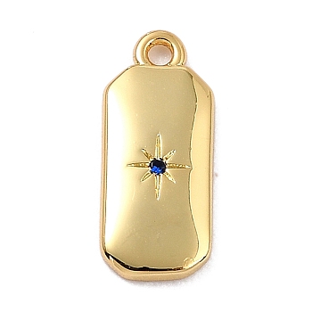 Brass Micro Pave Cubic Zirconia Charms, Long-Lasting Plated, Real 18K Gold Plated, Octagon with Star, Royal Blue, 14x6x1.5mm, Hole: 1.2mm