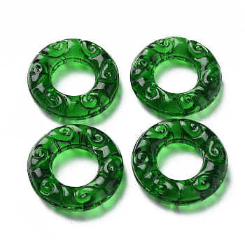 Transparent Handmade Bumpy Lampwork Linking Rings, Round Ring, Green, 25x6mm, Inner Diameter: 12mm