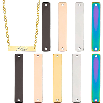 10Pcs 5 Colors 304 Stainless Steel Connector Charms, Rectangle, Mixed Color, 35x6x1.5mm, Hole: 1.5mm, 2pcs/color