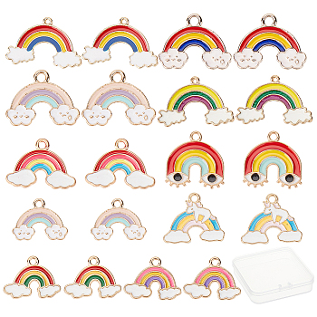 SUNNYCLUE Alloy Pendants, with Enamel, Rainbow, Light Gold, Mixed Color, 40pcs/box