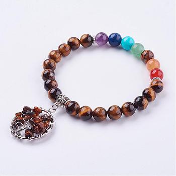 Gemstone Stretch Bracelets, with Tibetan Style Pendants, Tree of Life, 2 inch(52mm)