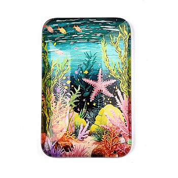 Glass Cabochons, Rectangle with Ocean Theme, Starfish, 51.5x32.5x8.5mm