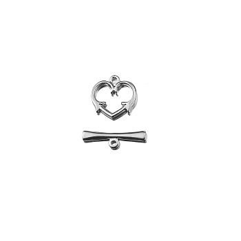 Stainless Steel Toggle Clasps, Integrated Casting Jewelry Connector Buckle Bracelet Necklace Accessories, DIY Handmade Jewelry Components, Stainless Steel Color, Heart, 15x15mm, Bar: 21x5mm