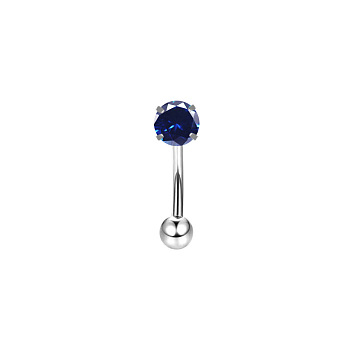 316 Surgical Stainless Steel Flat Round Cubic Zirconia Eyebrow Curved Barbell Rings, Cartilage Earrings, Stainless Steel Color, Prussian Blue, 8mm, Pin: 1.2mm