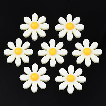 Resin Beads, for Pendant Making, Half Drilled, Flower, Creamy White, 30.5x30.5x8mm, Half Hole: 1.2mm