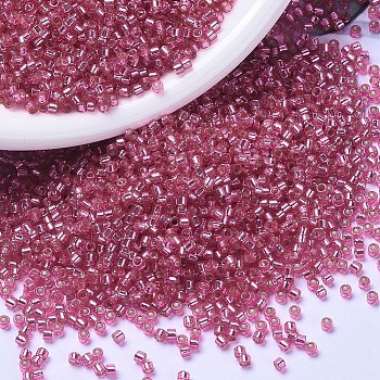 MIYUKI Delica Beads, Cylinder, Japanese Seed Beads, 11/0, (DB1338) Dyed Silver Lined Rose, 1.3x1.6mm, Hole: 0.8mm, about 2000pcs/10g