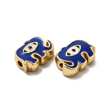 Alloy Enamel Beads, Elephant with Evil Eye, Light Gold, Dark Blue, 8.5x12x4mm, Hole: 1.8mm