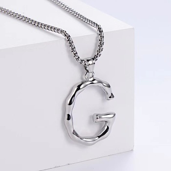 3Pcs Stainless Steel Textured Letter Pendant Box Chain Necklaces, Stainless Steel Color, Letter G