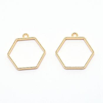 Alloy Open Back Bezel Pendants, for DIY UV Resin, Epoxy Resin, Pressed Flower Jewelry, Hexagon, Light Gold, 29x28x3mm, Inner Diameter: 22x25mm, Hole:2.5mm