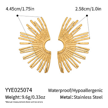 Stainless Steel Flower Stud Earrings, Left and Right, Real 18K Gold Plated, 44.5x25.8mm