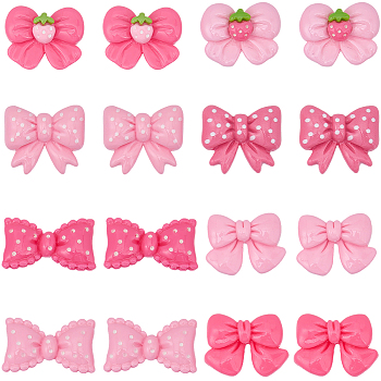 48Pcs 8 Styles Opaque Resin Cabochon, Bowknot, Mixed Color, 15~20x19~26x6~7.5mm, 6pcs/style