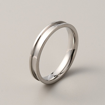 201 Stainless Steel Grooved Finger Ring for Men Women, Stainless Steel Color, Inner Diameter: 21mm