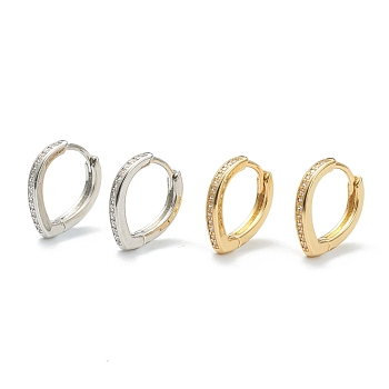Brass Micro Pave Clear Cubic Zirconia Huggie Hoop Earrings, Teardrop, Mixed Color, 16x14x2.5~2.7mm, Pin: 1mm