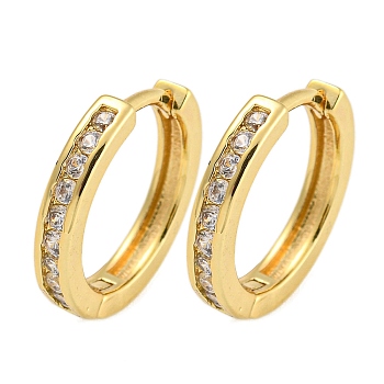 Rack Plating Round Ring Brass Micro Pave Clear Cubic Zirconia Hoop Earrings, Long-Lasting Plated, Lead Free & Cadmium Free, Golden, 14x15.5x2.5mm, Pin: 0.7mm