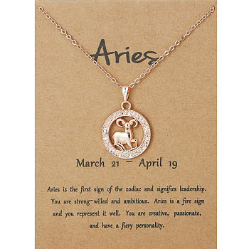 Alloy Constellation Pendant Necklaces, Golden, Aries, 17.13 inch(43.5cm)